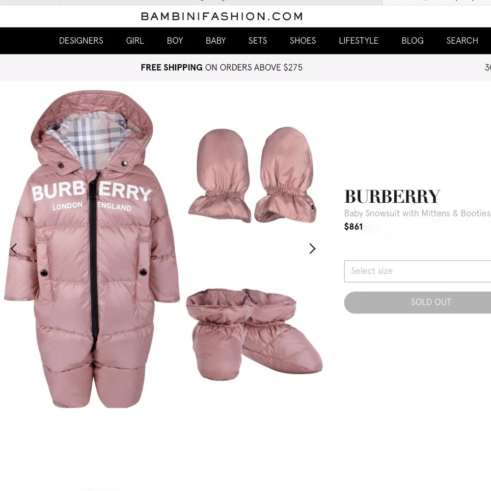 Burberry Baby Snowsuit With detachable Mittens & Booties / 6 Months NEW